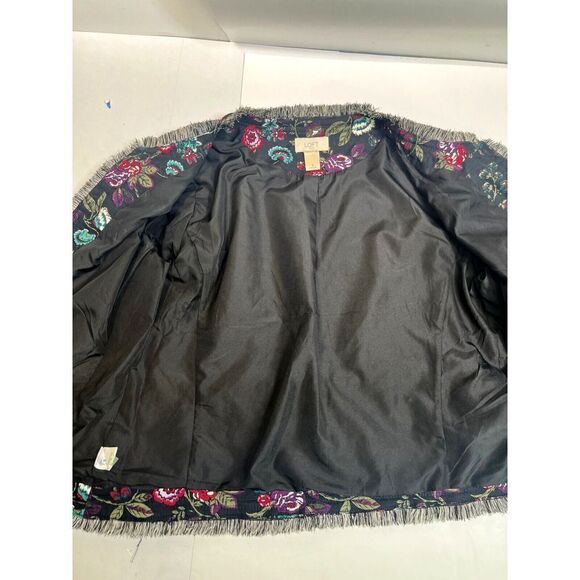 Ann Taylor Loft Black Blazer Jacket Floral Embroidered Fringe Size 8 - Picture 12 of 15